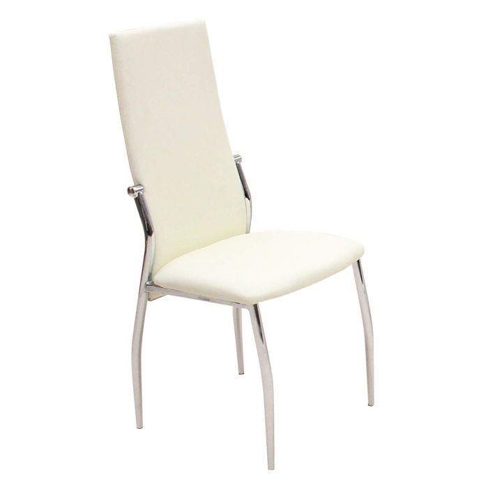 Marlow Leather Effect Dining Chairs with Chrome Stylish Frame Cream - Set of 2