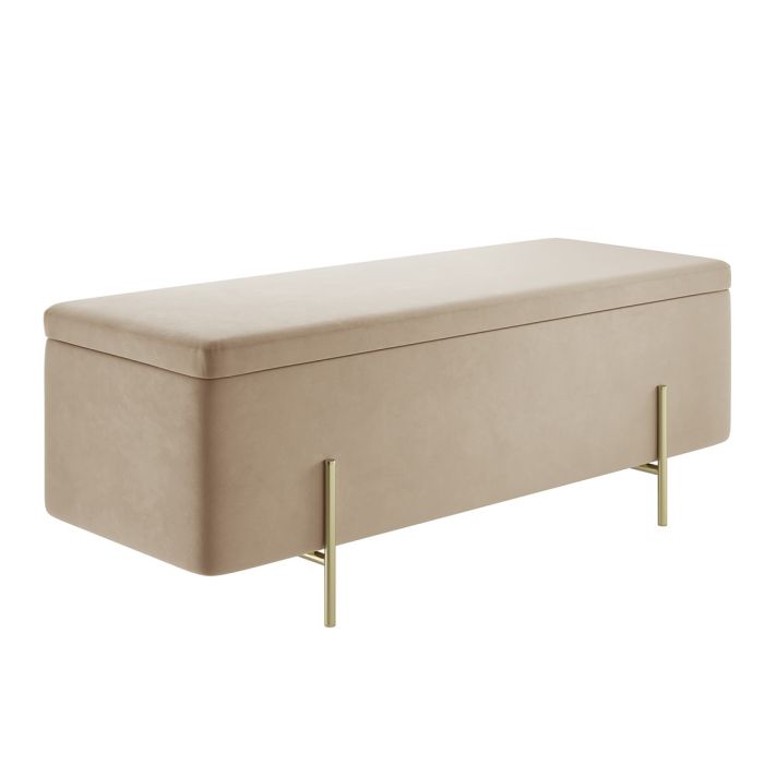 Felicity Storage Ottoman with Brushed Gold Legs - Beige Velvet
