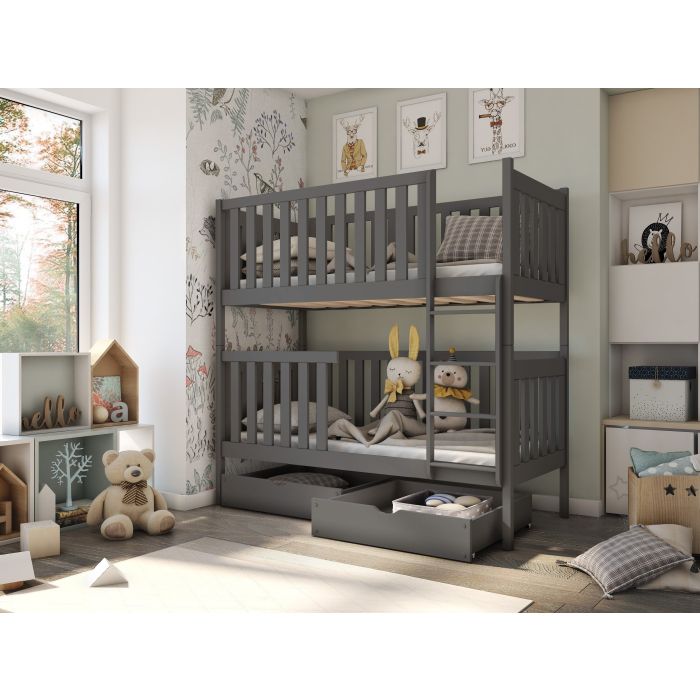 Edward 2 Drawers Storage Wooden Bunk Bed with Bonnell Foam Mattress - Graphite