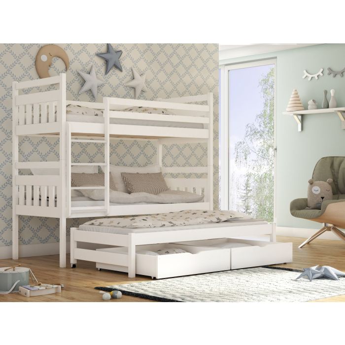 RYN Wooden 2 Drawers Storage Double Bed with Trundle - White