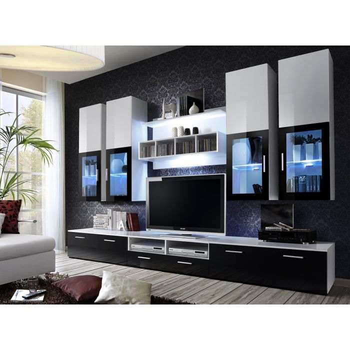 Harp Entertainment Unit - Black Gloss and White Gloss
