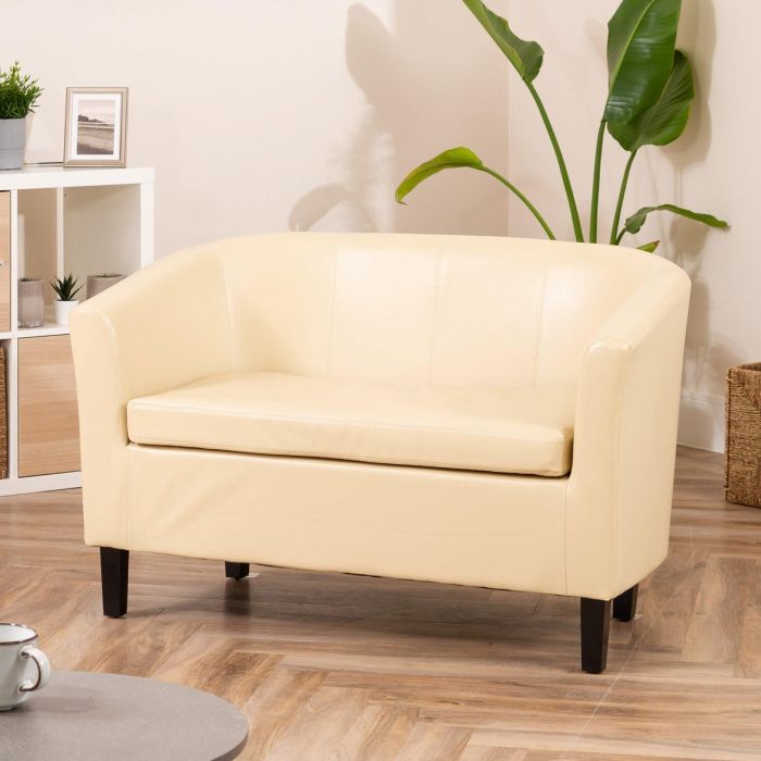2 Seater Sofa - BELLTANO PU Leather Sofa - Cream