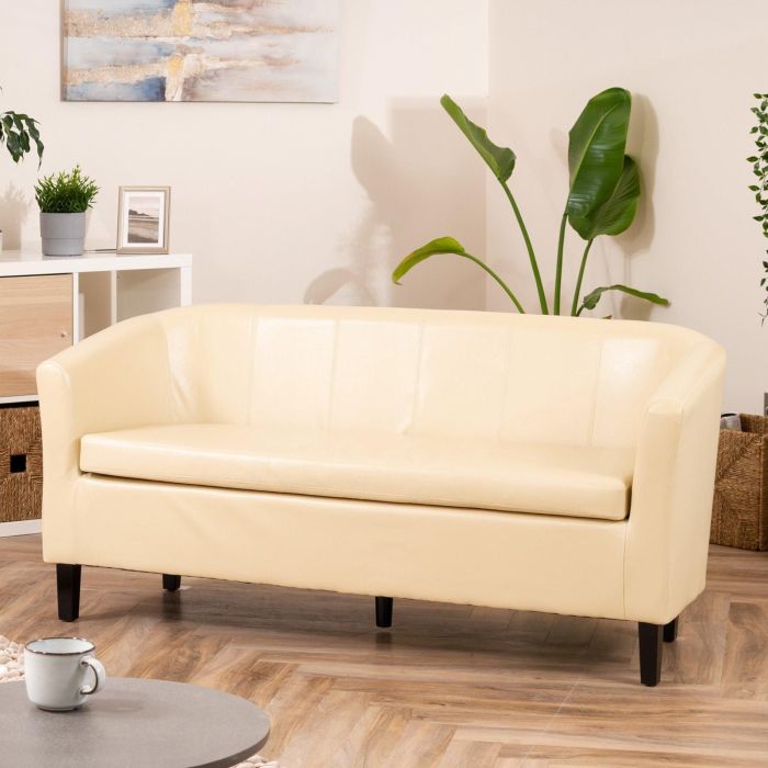 3 Seater Sofa - BELLTANO PU Leather Sofa - Cream