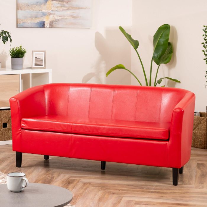 3 Seater Sofa - BELLTANO PU Leather Sofa - Red