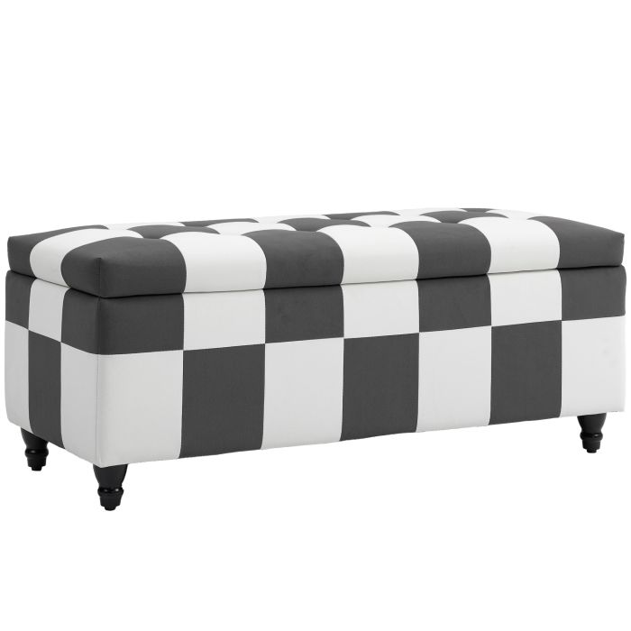 HERON Velvet Storage Ottoman Button tufted Footstool Box Dark Grey and White