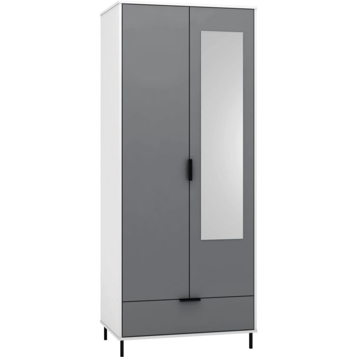 Wardrobe - MANILA 2 Door Mirrored Wardrobe Grey White Gloss 81cm
