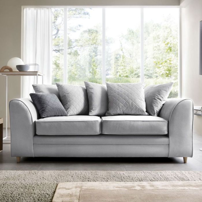 Bethan Velvet 3 Seater Sofa - Light Grey
