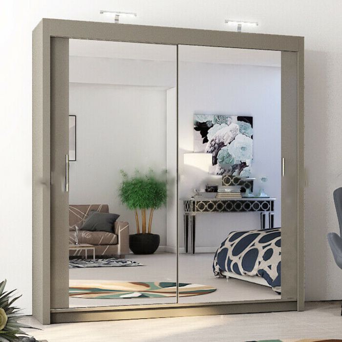 Full Mirrored Grey Sliding Wardrobe - 4 Sizes