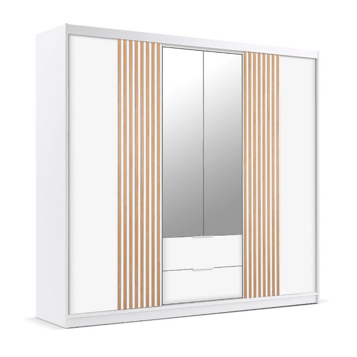 MAJO 4 Door Mirrored Wardrobe with 2 Drawers White - 250cm