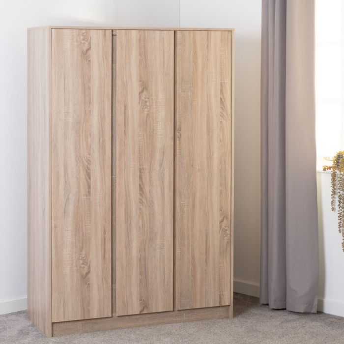 Wardrobe - MALDEN 3 Door Wardrobe Sonoma Oak Effect 115cm