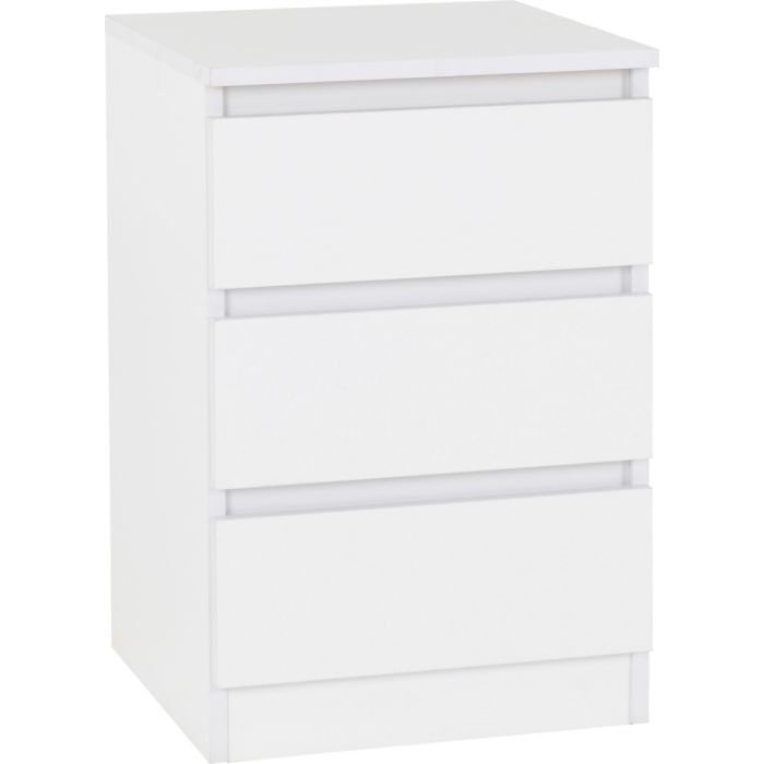 Malvern 3 Drawer Bedside - White