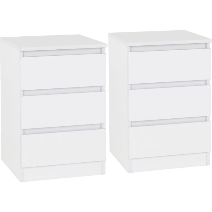 Malvern 3 Drawer Bedside (PAIR) - White