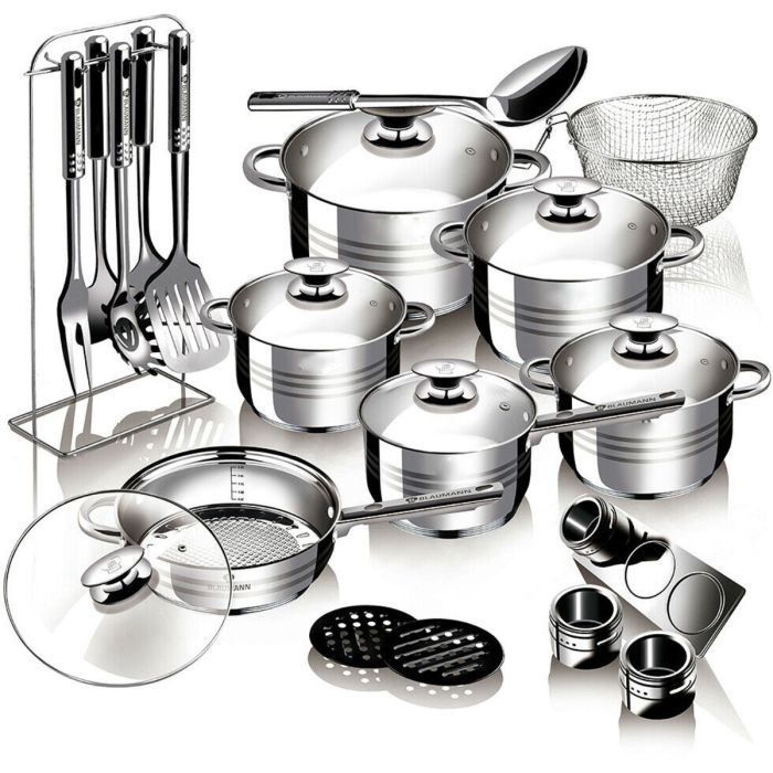 27 Pc Stainless Steel Non Stick Pots Pans Cookware Set - Silver