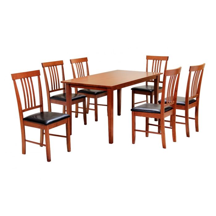 Roseville Decent Decor Large Dining Set with 6 PU Seating Chairs in Mahogany