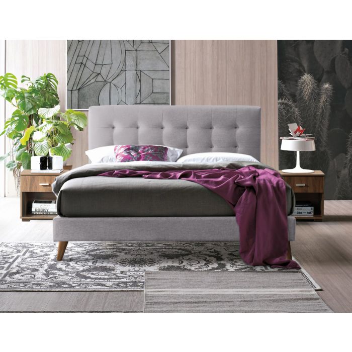 Double Bed - NOVADO 4ft6 Fabric Bed Light Grey