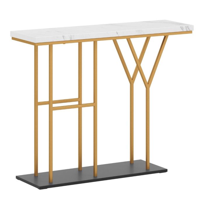 100 CM Console Table with HY-Shaped Metal Frame for Hallway Living Room-White
