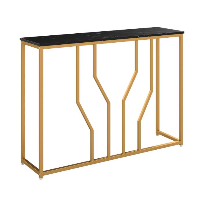 110 cm Gold Console Table Entryway Table with Faux Marble Tabletop-Black