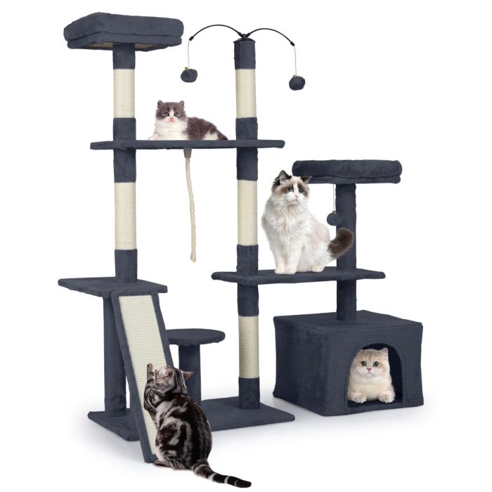 136cm Tall Cat Tree Tower with Sisal Scratching Posts-Dark Grey