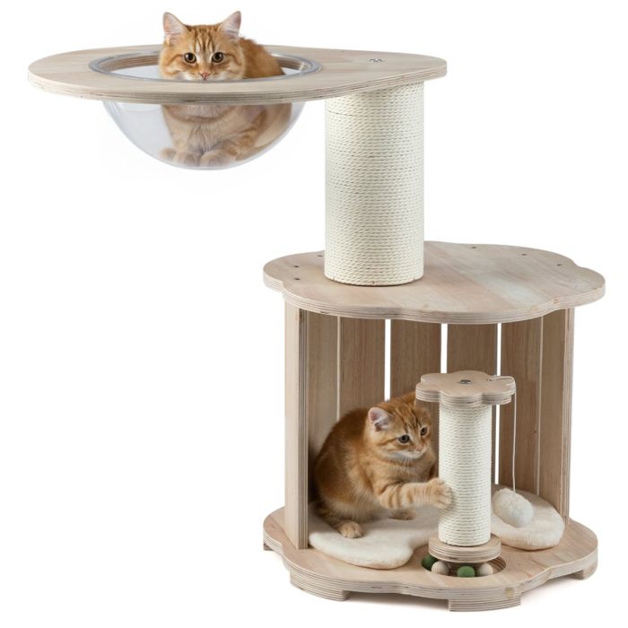 3-Level Wooden Cat Tree with Condo & Scratching Posts