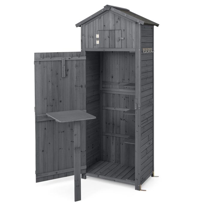 180.5CM Tall Outdoor Storage Cabinet with Lockable Doors and Foldable Table-Grey