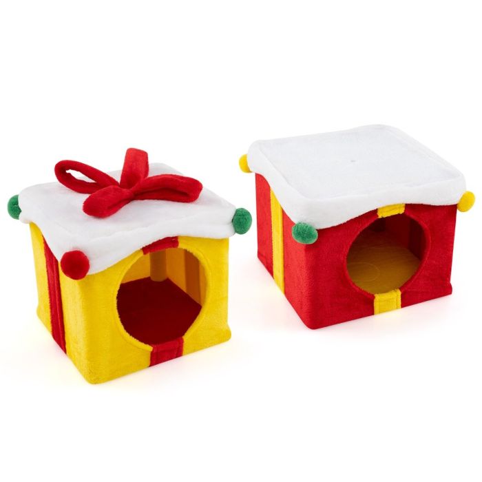 Cat Furniture - Indoor 2-Storey Cute Christmas Cat House with Bow-Colourful