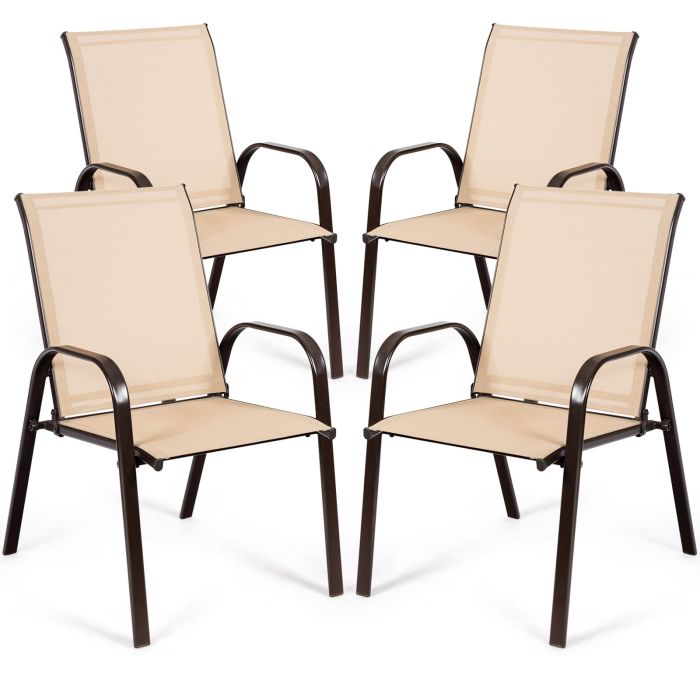 Patio Outdoor Camping Chairs Set of 4 with Breathable Fabric-Beige