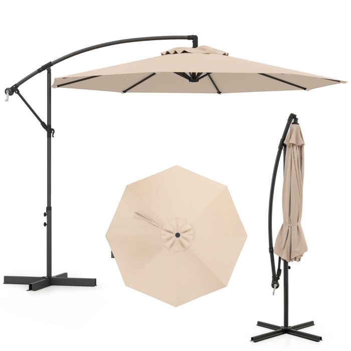 ALARTA 295 cm Patio Offset Umbrella with Easy Tilt Adjustment and Crossed Base-Beige