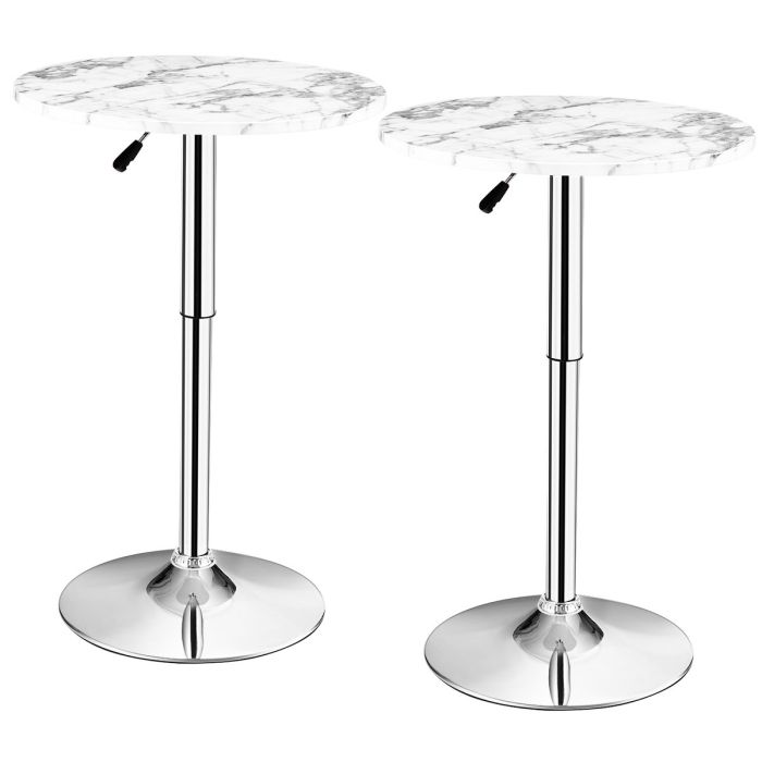 LUVA Set of 2 Modern Bar Table Adjustable Swivel with Marble Patterns-White