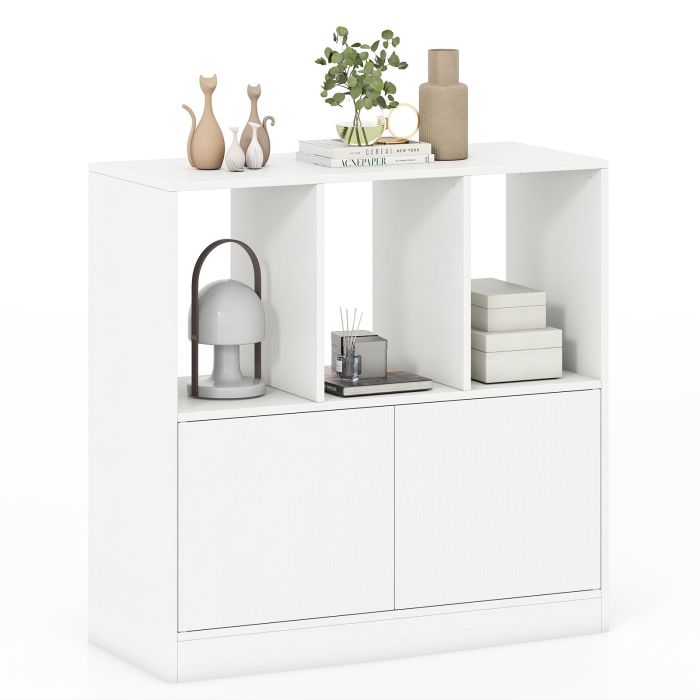 YLOR 3-Cube Bookcase 3-Tier Bookshelf with Cabinet Modern Book Shelf-White