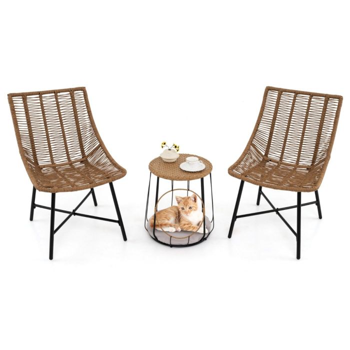 3 Piece Outdoor Furniture Set with Pet House-Light Brown