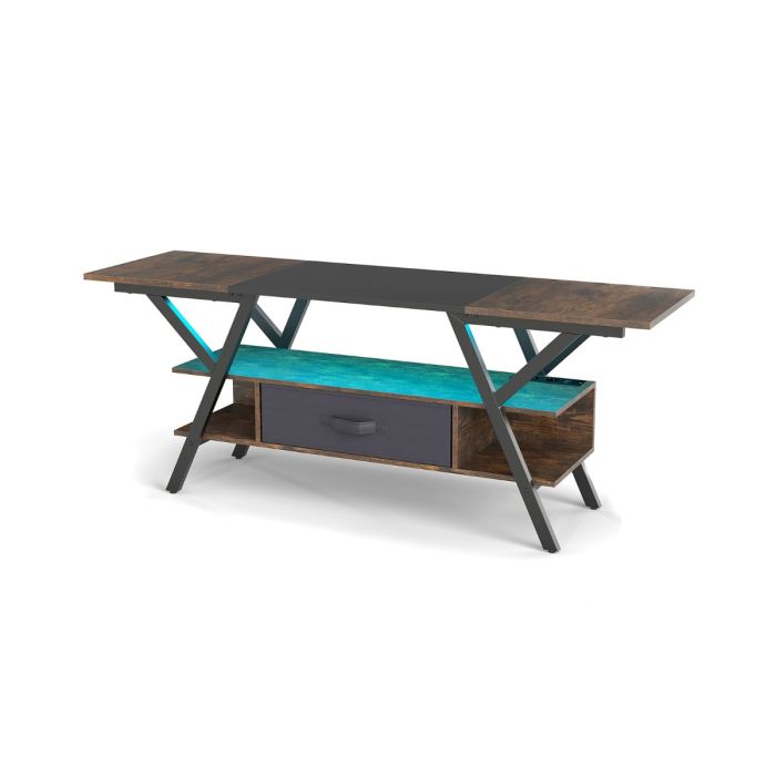 COTSFORDE 3-Tier Entertainment Center with LED Lights and Power Outlets-Rustic Brown