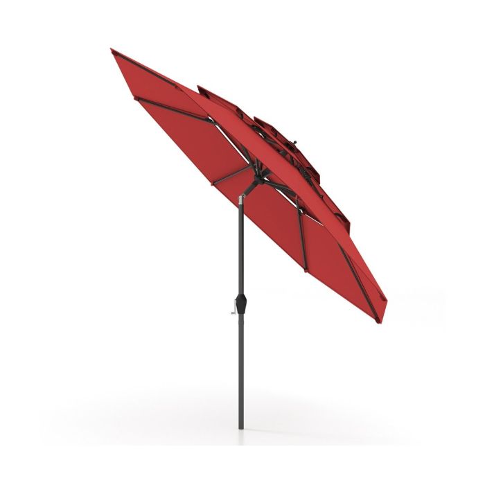Garden Parasol - 296cm 3 Tier Outdoor Umbrella With Double Vented for Market Backyard Pool Garden-Red