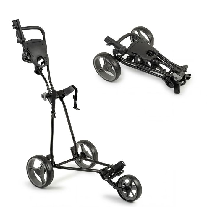 ELARIS 3 Wheel Folding Golf Push Cart with Adjustable Height Handle and Foot Brake-Grey