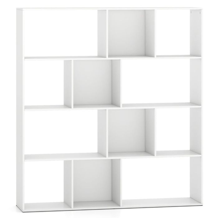 4-Tier Modern Bookshelf with 12 Storage Compartments and 2 Anti-Tip Kits-White