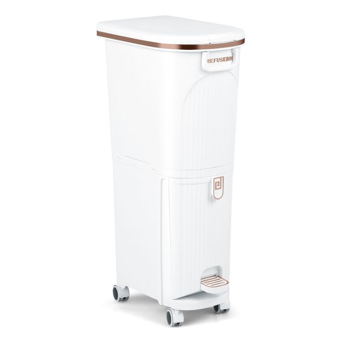 QIREX 43L Kitchen Trash Can with Lid Double-Layer Sorting Trash Bin-White