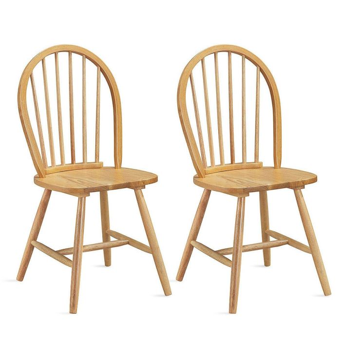 Dining Chair - 2 Piece Wooden Kitchen Dining chairs with High Spindle Back-Natural