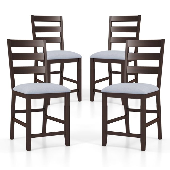 4-Piece Counter Height Bar Stool Set with Padded Seat and Rubber Wood Legs