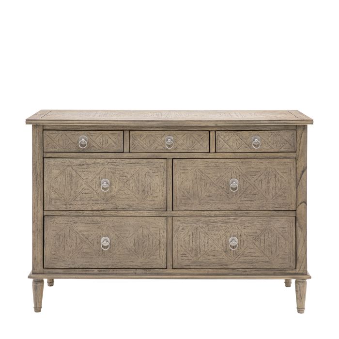OAKLEIGH Oak Finish Chest of Drawers - Large-sized, 7 Drawers, Double