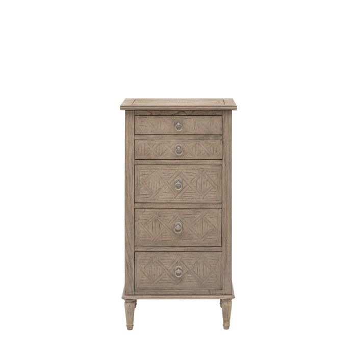 OAKLEIGH Oak Finish Chest of Drawers - Tallboy, Medium-sized, 5 Drawers