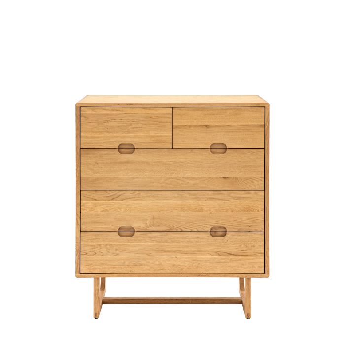 ARTISAN Oak Finish Chest of Drawers - Medium-sized, 5 Drawers