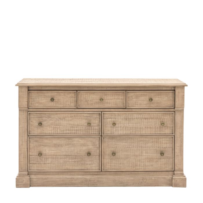 BRIXTON Oak Finish Chest of Drawers - Extra Large-sized, 7 Drawers, Double, Ready Assembled