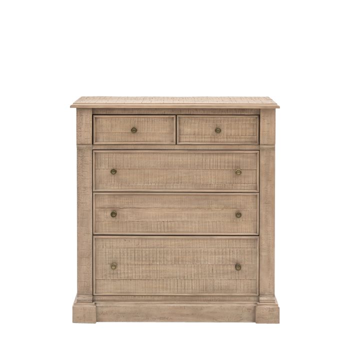 BRIXTON Oak Finish Chest of Drawers - Large-sized, 5 Drawers, Ready Assembled