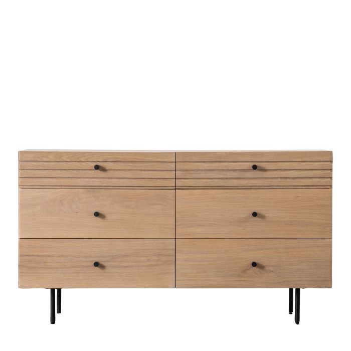 WAVERFORD Oak Finish Chest of Drawers - Extra Large-sized, 6 Drawers, Double