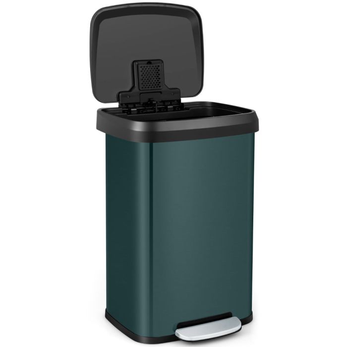 BRANWIX 50 L Stainless Steel Step Trash Can with Deodorizer Compartment-Dark Green