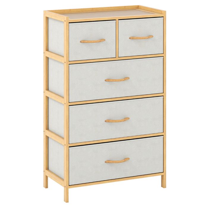 FOST Oak Frame Fabric Chest of Drawers - Medium-sized, 5 Drawers