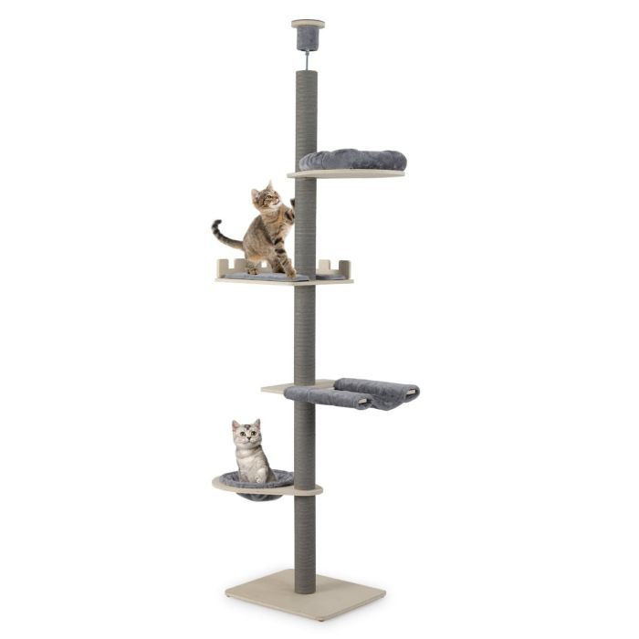 236-271cm Height Adjustable 5-tier Floor to Ceiling Cat Tree -Grey