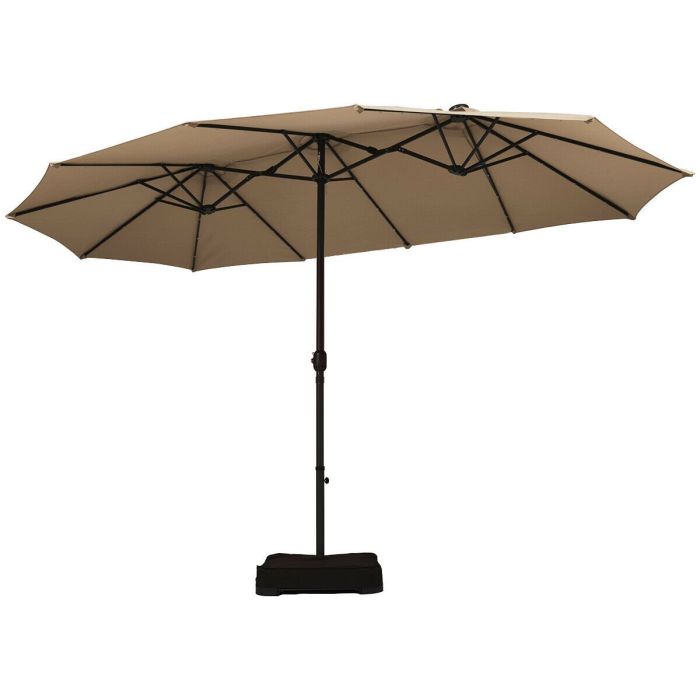 Garden Parasol - Extra Large LED Patio Double-Sided Umbrella Crank Parasol-Beige