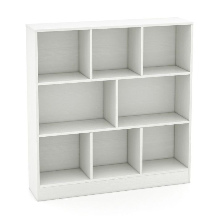 Bookcase - 8-Cube Bookshelf with 2 Anti-Tipping Kits and Display Shelf for Home-White