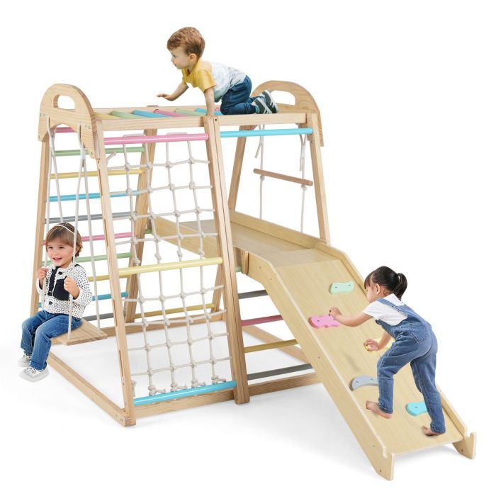 8-in-1 Jungle Gym Wooden Montessori Climber Playset -Multicolor