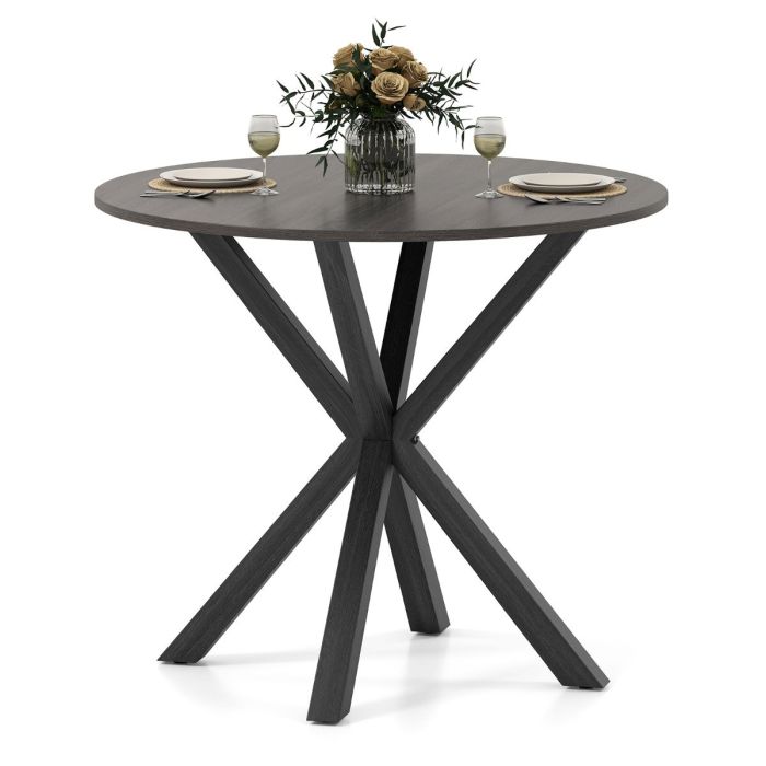 TREDWYN 90CM Wood Dining Table with Intersecting Pedestal Base-Black